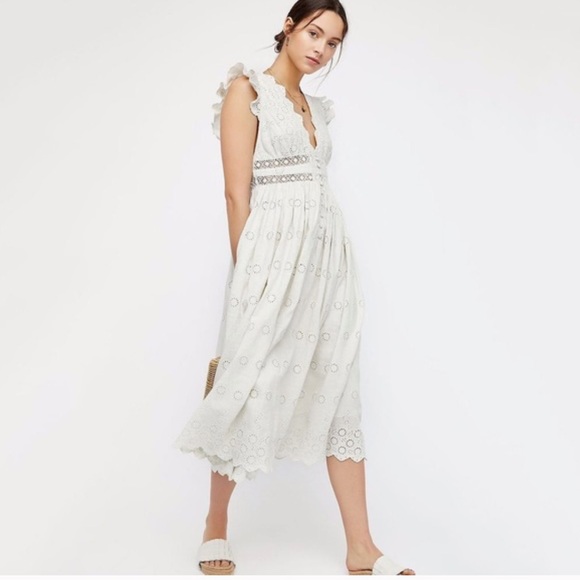 knee length dresses for ladies Free People Lucinda Lace Midi Dress- Ginger Combo